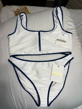 Show Me Your MuMu White Bikini with Navy Trim